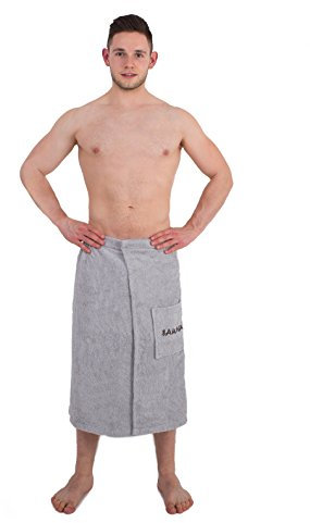 Julie Julsen Saunakilt für Herren 70 x 160 cm Druckknöpfen und Gummizug 100% Baumwolle Tasche aufgesetzt Silber