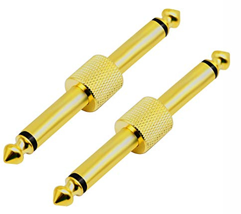 zdyCGTime 2-Pole 6.35mm 1/4 Audio Mono Male to Male Pedal Coupler Guitar Effects Pedal to Pedal Connector.(Gold/2 Pack)