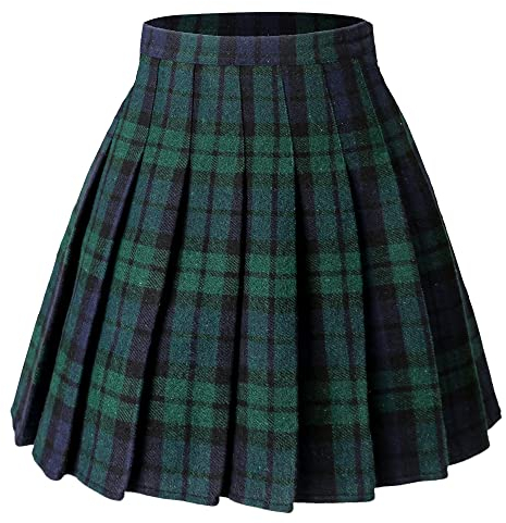 Hoerev Frauen Mädchen vielseitig Plaid gezauter Rock mit Shorts für kaltes Wetter,Grünblau,EU 38
