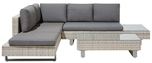 Modernes Rattan Lounge Gartenmöbel Set grau und beige für 5 Personen Lanciano