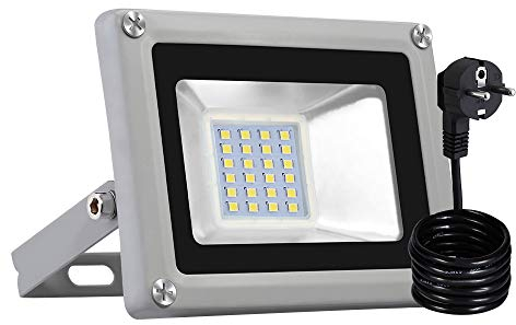 papasbox LED Strahler, 20W LED Fluter IP65 Wasserdicht Außenstrahler Flutlichtstrahler Aluminium Scheinwerfer Licht Kaltweiß 6000K,EU Stecker, ideale Wandleuchte für Garten, Sportplatz Von Fairyland
