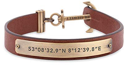 PAUL HEWITT Herren Ankerarmband Signum Koordinaten mit Leder Band in Braun und Anker aus Messing PH-MSC-M-Br-L