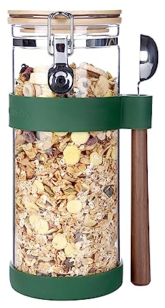 KKC – Bocal de conservation hermétique – En verre borosilicate – Avec couvercle en bois – Parfait pour le sucre, le sel, le thé, etc. –
