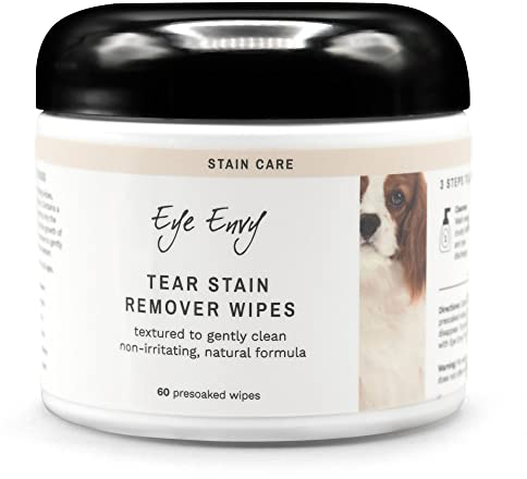 Eye Envy Tear Stain Wipes for Dogs | Textured to Gently Clean | Presoaked in 100% Natural Formula | Recommended by AKC Breeders, Vets, Groomers | Treats The Cause of Staining | 60 Count