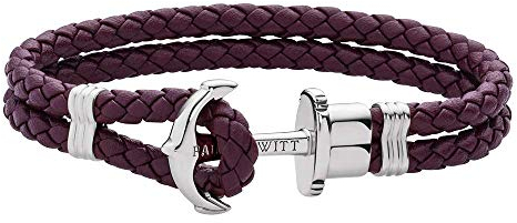 PAUL HEWITT Anker Armband Damen PHREP - Segeltau Armband Frauen, Leder Armband Damen (Dark Mauve) mit Anker Schmuck aus IP-Edelstahl (Silber)