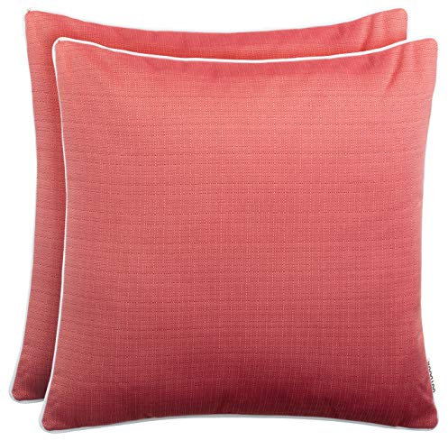 Brandsseller 2er Set Outdoor Kissen 45x45 cm – Wetterfeste Zierkissen mit Paspel in Walzoptik – Wasserabweisende Gartenkissen & Dekokissen für draußen – Sofakissen für Balkon & Terrasse - Rot