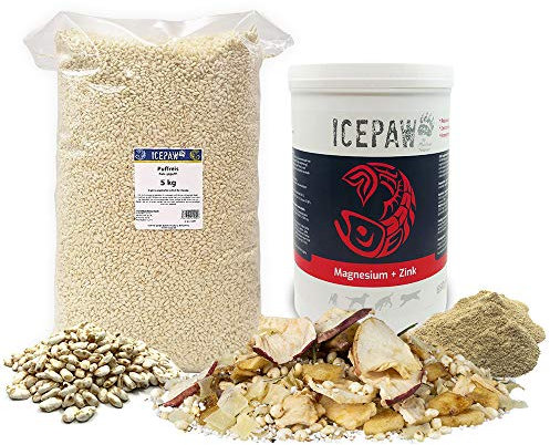 ICEPAW Barf Kombipaket für Hunde: Puffreis (5kg), Magnesium + Zink (600g) und Amaranth Risotto (500g)