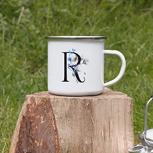 Monogram Mug Personalized Enamel Mug Initial Mug Floral Letter Mug Camping Mug Wedding Gift Engagement Gifts Monogrammed Gifts EM16