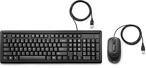 HP 160 USB-Tastatur und Maus, LED-Anzeige Großbuchstabe, integrierte Handballenauflage, 3 Shortcut-Tasten, optische Sensor-Maus mit 1000 DPI, schwarz