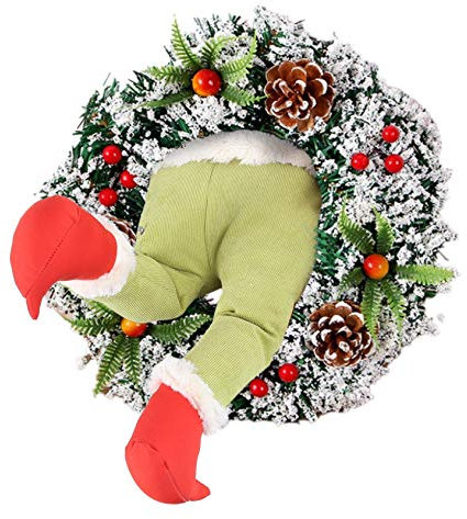 Grinch Weihnachtskranz mit Kugel,Schleife,Weihnachten Dekor,Wie der Grinch den Weihnachtskranz tür aus Sackleinen Gestohlen Hat,Girlande Dekorationen Super Süße Schöne Tolle Geschenk (C-16Zoll)