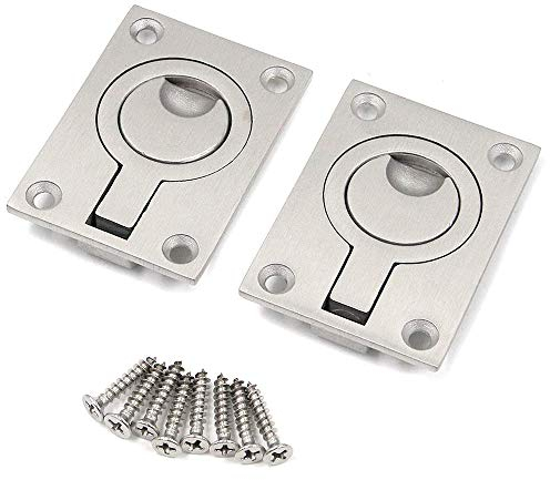 Bestgle 2 Packs Flush Ring Plull Handle Hatch Locker, 62 x 44 mm Stainless Steel Boat Locker Cabinet Hidden Handle Recessed Furniture Boat Hatch Latch