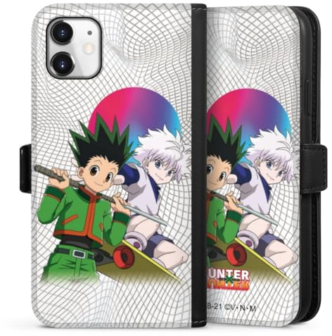 Klapphülle kompatibel mit Apple iPhone 11 Handyhülle aus Kunst Leder schwarz Flip Case Gon Freecss Killua Zoldyck Hunter x Hunter
