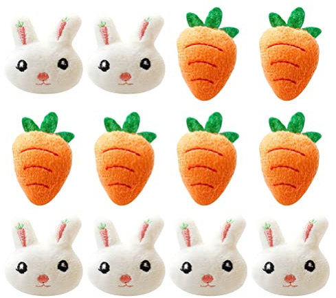 LUOZZY 12 x Osterbrosche aus Plüsch, Karotte, Kaninchen, Hase, Brosche, Emaille, Brosche, Anstecknadel, Revers für Ostern, Kleidung, Tasche, Dekoration, Größe M, Emaille