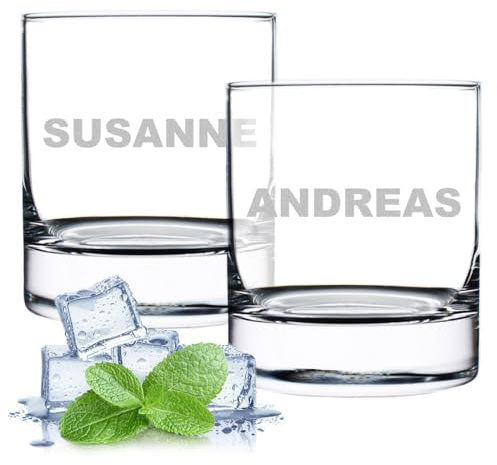 Trinkglas 2er-Set personalisiert mit Wunschgravur - 320 ml Volumen - Universalgläser als Wassergläser Saftgläser Schorlegläser - Geburtstag, Weihnachten - Cocktailglas