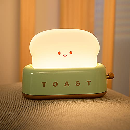 Hands DIY Toast Night Light Cute Bread LED Night Lamp Creative USB Charging Light Portable Bedroom Bedside Sleep Light Timer and Dimmable for Teenager Boys Girls Birthday Toast Night Light(green)