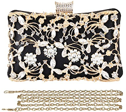 CORIOS Clutch Damen Strass Luxus Abendtasche Kristall Glitter Handtasche Glänzend Umhängetasche Elegant Schultertasche Portemonnaie Tasche für Cocktailparty Abendparty Tanzparty Geburtstag Schwarz