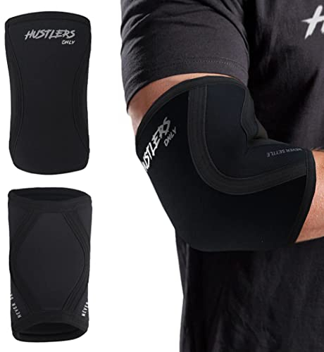 Hustlers Only Ellenbogenbandage zum Gewichtheben, 5 mm, Neopren, Kompressionsbandage für sofortige Gelenkschmerzen, Ellenbogen-Stützbandage für Fitnessstudio, Fitness und Workout, Größe S, Schwarz