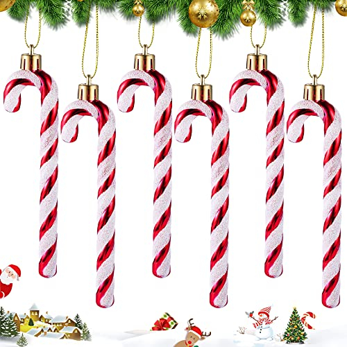 MELLIEX 6 Pezzi Bastoncino di Zucchero di Natale con Glitter Bastoncino di Zucchero di Metallica con Funi per La Decorazione di Albero di Natale - Rosso