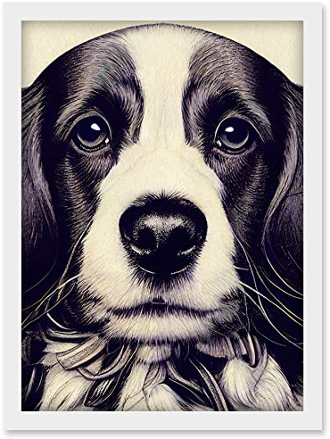 Doppelganger33 LTD Springer Spaniel Puppy Dog Portrait Drawing Artwork Framed Wall Art Print A4