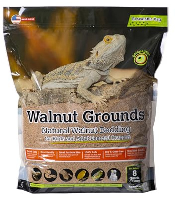 Galápagos (05074) Walnut Bedding Natural Crushed Walnut Shell Substrate - Ideal for Bearded Dragons, Reptiles, Birds, & Terrariums - Absorbent & Easy-to-Clean Reptile Bedding, 8 QT, Natural
