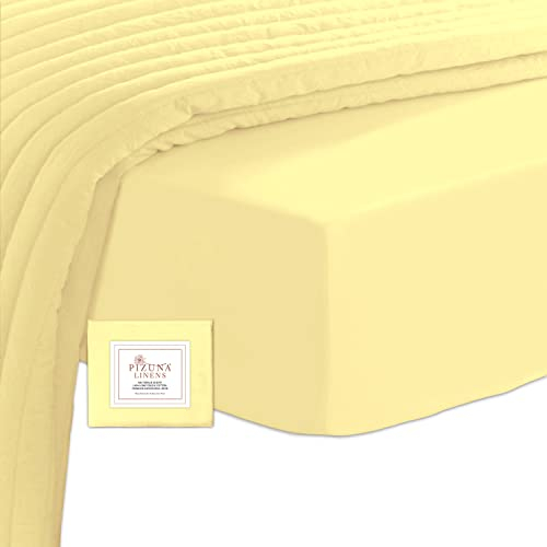 Pizuna 400 Baumwoll-Spannbetttuch 150x200-160x200cm Mildes Gelb, 100% langes Baumwoll-Spannbetttuch, weiches Mako-Satin-Gewebe für bis zu 40 cm Matratzenhöhe (100% Baumwollbettlaken)