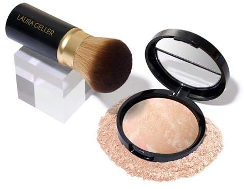 LAURA GELLER NEW YORK Get Glowing Set (2 Stück): Balance-N-Glow Grundierungspulver, Porzellan + Airbrush-Kabuki-Make-up-Pinsel
