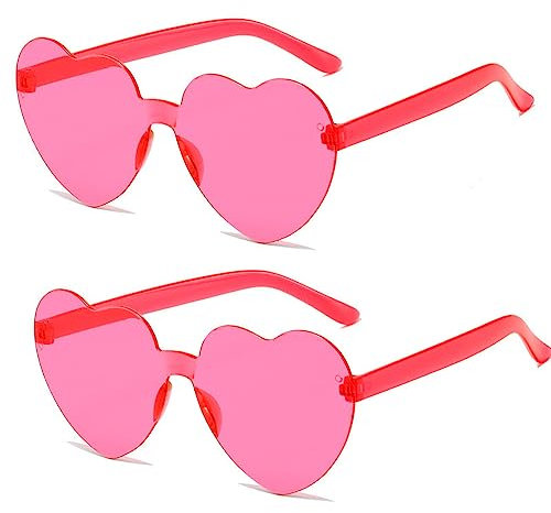 SECALIFE Lunettes de soleil surdimensionnées sans monture en forme de cœur - Lunettes colorées pour femme, rose rouge