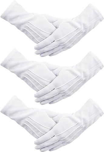 3 Paar Weiße Handschuhe Schützenfest,Nylon Weiß Mit Druckknopf Für Frauen Und Herren Weihnachtsmann, Formelle Smokings Für Münzen Nspektions Für Münzen Schmuck Parade