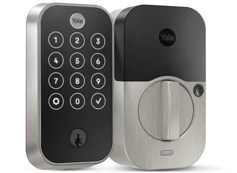 Yale Assure Lock YRD450-F-WF1-619 Serrure de porte d'entrée intelligente sans clé en nickel satiné avec clavier tactile connecté Wi-Fi et scanner d'empreintes digitales