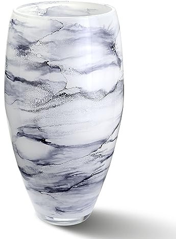 Terroso – Vase – Mundgeblasenes arktisches Glas – Luxuriöses Erscheinungsbild, Stilvoll & Elegant - 38 cm hoch - Marmoroptik – Blumenvase