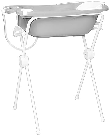 Olmitos - Cubeta Bañera para Bebé con Patas Plegables | Incluye Reductor Antideslizante y Termómetro de Agua, válvula de vaciado y cacito para agua | Desde 0+ Meses (Gris)