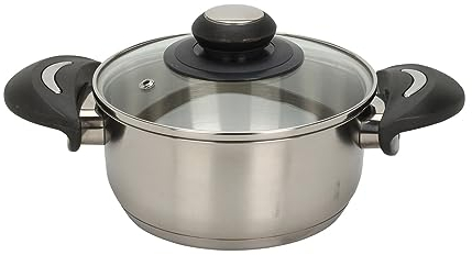 Edelstahl Kochtopf mit Glasdeckel - 1,4 L / 16 x 13 cm - Universal Küchentopf mit Griffen - Topf für Nudeln Suppen Saucen Kartoffeln für alle Herdarten spülmaschinenfest