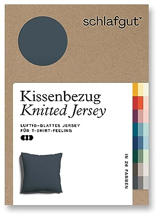 schlafgut Knitted Jersey Kissenbezug 40x40 cm Bio-Baumwolle, Grey Deep | Kopfkissenbezug, Kissenhülle, Grau, Jersey, mit Elasthan, faltenfrei, bügelfrei, OEKO-TEX