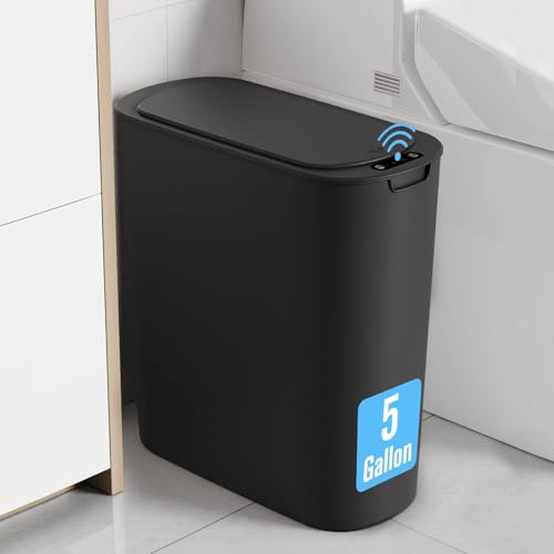 Cesun 5 Gallon Automatic Bathroom Trash Can with Lid, Black, Touchless