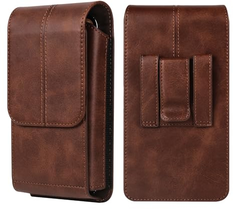 Etui de Clip Ceinture Cuir pour Téléphone Portable, Pochette Smartphone Marron, Vertical Sacoche Randonnée Poche Sac Banane Portefeuille Porte-Cartes en Holster Clip Coque