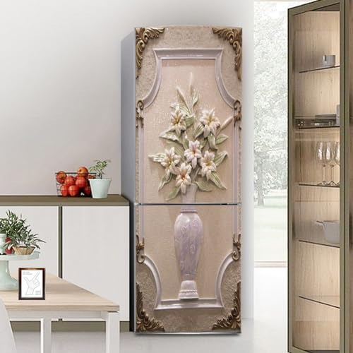 Targawerelax Fridge wraps kitchen fridge stickers cover full doors, fridge sticker full covering door fridge covers skins wall stickers for kitchen decal, Retro vase and flower