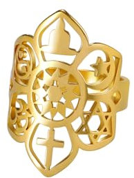 VASSAGO Verstellbarer Ring mit Lotusblüte, Om, Kreuz, Islam, Stern, Mond, Davidstern, Yin Yang, Yoga-Ring für Frauen, Mädchen, religiöser Schmuck, Geschenk, Edelstahl