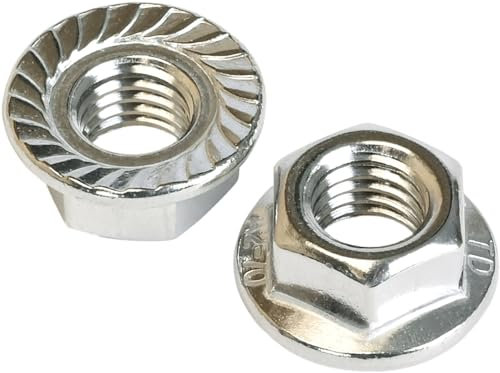 10 Stück Sperrzahnmuttern M16 DIN 6923 Edelstahl A2 - Flanschmuttern mit Sperrverzahnung (UKV) - Edelstahlmuttern - Sechskantmuttern mit Flansch und Zahnrippen - V2A Inox rostfrei