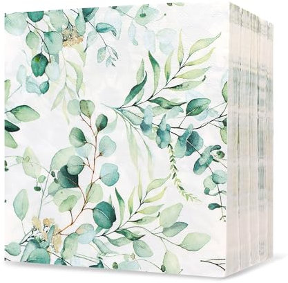 100 Stück Servietten Eukalyptus,33 x 33 cm Eukalyptus Papierserviette Servietten Grün Tisch Dekorationen Grün Vintage Napkins für Garten Party Hochzeit Taufe Kommunion Geburtstag
