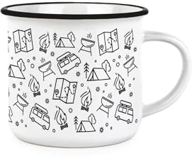 Purely Home Camping Mug - Tent Forest Campervan Outdoor Gift Enamel-Look Mug Present - Tea Coffee Hot Drinks Ceramic Cup