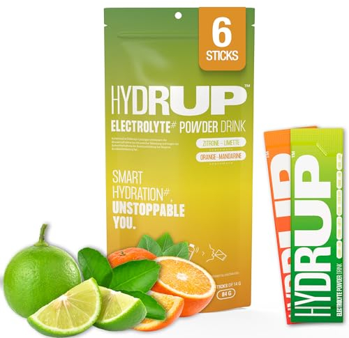 HYDRUP - Electrolitos sin Azúcar en Polvo 1733 mg - Hidratación y Energía al Instante con Vitaminas B y C - 3 Sobres Sabor Naranja y 3 Sabor Lima Limón de 14 Gramos Cada Uno- Sin Gluten ni Lactosa