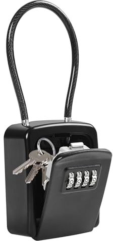Boite a Clefs à Code Suspendu, Boîte à Clés Portable En Câble Métallique, Boite a Clé Avec Code 4 Chiffes, Boite a Clef De Sécurité Externe Étanche, Boîte à Clés Sans Installation, Capacité De 5 Clés