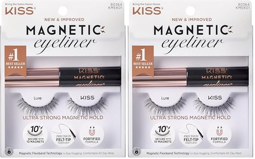 KISS Magnetic Lash Collection Eyeliner & Lash Set 1 Paar magnetische Wimpern und magnetischer Eyeliner, Lure, wiederverwendbare synthetische Wimpern mit 5 doppelt starken Magneten (Packung mit 2)