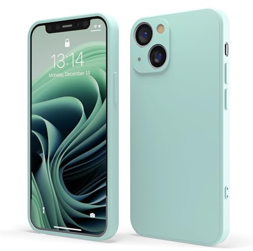 Red Ember Shockproof Case for iPhone, Ultra Slim Protective Liquid Silicone Matte Finish Phone Case with Soft Anti-Scratch Microfiber Lining (Mint, iPhone 13)