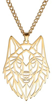 EUEAVAN Halskette mit Skelett-Wolf-Anhänger, klassische Tierkopf-Elemente, Wald, Natur-Anhänger, Schmuck, Edelstahl, Schmuck, Geschenk für Jungen, Männer, Mädchen, Medium, Edelstahl, Kein Edelstein