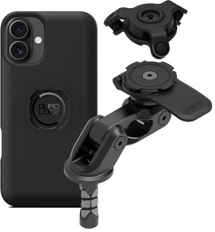 Quad Lock Motorcycle Fork Stem Mount PRO Kit with Vibration Dampener and MAG Phone Case for iPhone 16 Plus