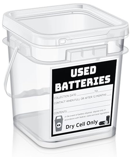 Baderke Battery Disposal Container Battery Recycling Container 1.32 Gallons Capacity Dry Cell Storage Recycling Bin with Label(Square)