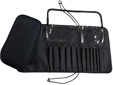 Aufrollbare Make-up-Pinsel Tasche - Wasserdichte Kosmetikpinseltasche, tragbare Aufbewahrungstasche für Rollpinsel | Kosmetikpinsel-Etui mit Rollen, Kosmetik-Organizer, Schwarz , Se référer au