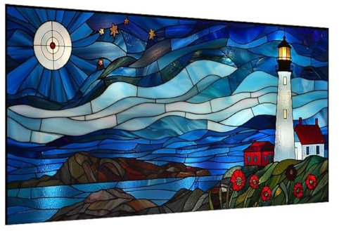 5D Diamant Painting Bilder Van Gogh, Leuchtturm Diamond Painting Erwachsene, DIY Diamond Painting Set, Mosaikherstellung Perlen Bilder Kristall Kunst Malerei für Wand Deko Wohnzimmer 50x120cm W-6015