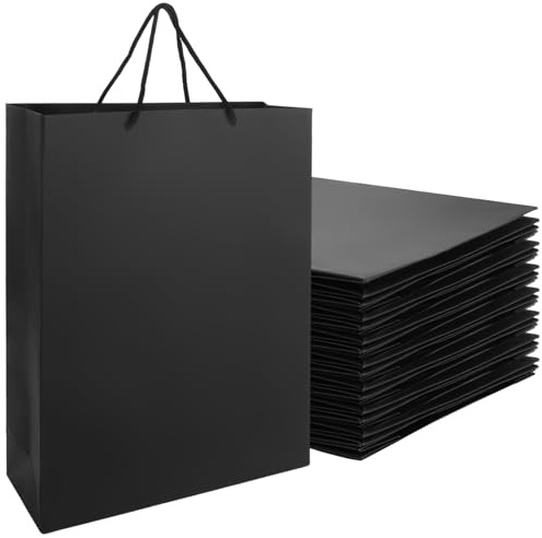 MUXHEL 16 Stück Schwarze Papier Geschenktaschen, 40 x 30 x 10cm Große Papiertüten mit Griffen, Kraftpapier Tüten Tragetaschen für Geburtstag Party Hochzeit Geschenk Verpackung
